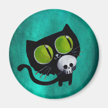 Gato negro de Halloween con el cráneo Iman