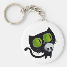 Gato negro de Halloween con el cráneo Llavero Personalizado