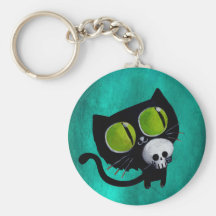 Gato negro de Halloween con el cráneo Llaveros Personalizados
