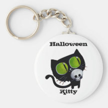 Gato negro de Halloween con el cráneo Llavero Personalizado