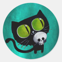 Gato negro de Halloween con el cráneo Pegatina