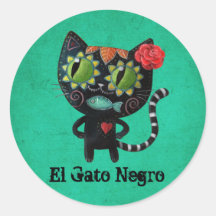 Gato negro de los muertos pegatinas redondas