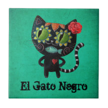 Gato negro de los muertos tejas  cerámicas