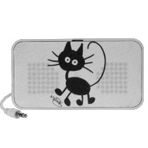 Gato negro del dibujo animado altavoces de viajar