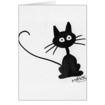 Gato negro del dibujo animado tarjeton