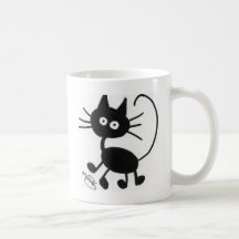 Gato negro del dibujo animado taza
