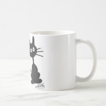 Gato negro del dibujo animado tazas de café