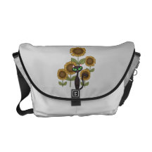 Gato negro del girasol bolsas messenger