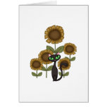 Gato negro del girasol felicitación