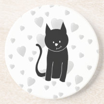 Gato negro lindo con los corazones posavasos diseño