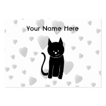 Gato negro lindo con los corazones tarjetas personales