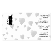 Gato negro lindo con los corazones tarjetas personales
