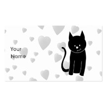 Gato negro lindo con los corazones tarjeta de visita