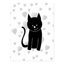Gato negro lindo con los corazones tarjeta postal