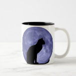 Gato negro, luna azul taza