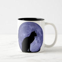 Gato negro, luna azul taza
