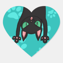 Gato negro que salta calcomania de corazon personalizadas