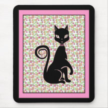 Gato negro retro alfombrilla de ratón