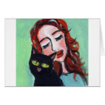 Gato negro sonriente del Redhead w Felicitaciones