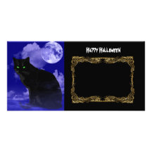 Gato negro, tarjeta de la foto del feliz Halloween Plantilla Para Tarjeta De Foto