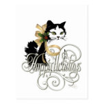 Gato negro y blanco del día de fiesta tarjetas postales