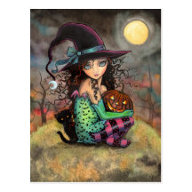 Gato negro y Jack-O-Linterna de la bruja de Hallow Postal