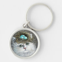 Gato persa blanco con la jerarquía del petirrojo llaveros personalizados