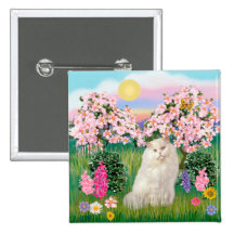 Gato persa blanco - flores pins
