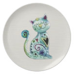 Gato pintado sonriente con los corazones platos para fiestas