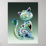 Gato pintado sonriente con los corazones impresiones