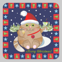 Gato que bebe un cóctel + pegatina del navidad del pegatinas