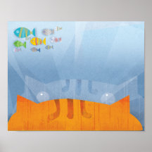 gato que mira fijamente los pescados posters
