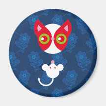 Gato rojo y ratón blanco imán para frigorifico