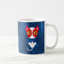 Gato rojo y ratón blanco tazas