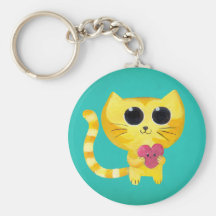 Gato romántico lindo con el corazón sonriente llaveros