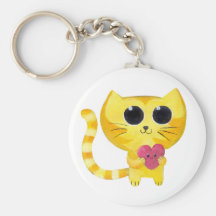 Gato romántico lindo con el corazón sonriente llaveros personalizados