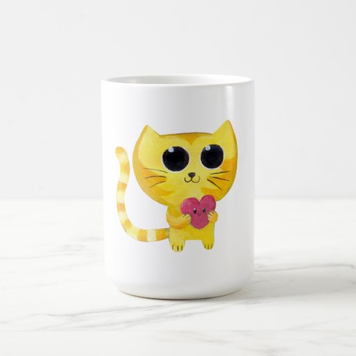 Gato romántico lindo con el corazón sonriente taza