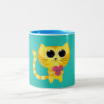 Gato romántico lindo con el corazón sonriente tazas de café