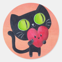Gato romántico que abraza el corazón lindo rojo pegatinas  