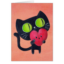 Gato romántico que abraza el corazón lindo rojo felicitacion 
