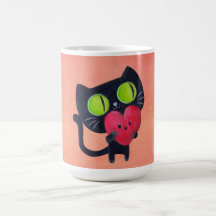 Gato romántico que abraza el corazón lindo rojo tazas