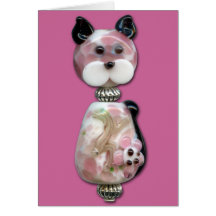 Gato rosado de la cuenta de cristal tarjeta