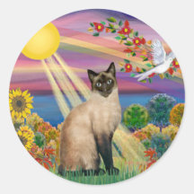 Gato siamés - otoño Sun Etiqueta Redonda