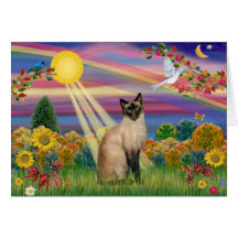 Gato siamés - otoño Sun Felicitacion