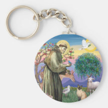 Gato siamés y St Francis Llavero Personalizado