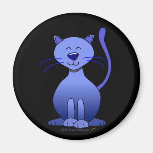 Gato sonriente azul feliz lindo en el imán negro