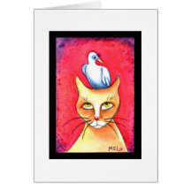 Gato + Tarjeta de felicitación del pájaro (vertica
