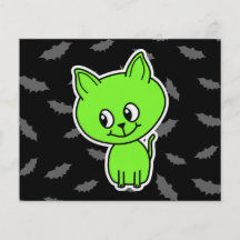 Gato verde fantasmagórico lindo con los palos tarjetas informativas