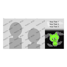 Gato verde fantasmagórico lindo con los palos tarjeta personal con foto