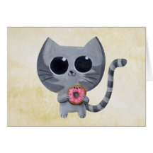 Gato y buñuelo grises lindos tarjeta